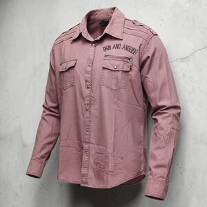Blac Label Utility Shirt Mens XL Mauve Raw Edge Snaps Epaulets Grunge Gorpcore
